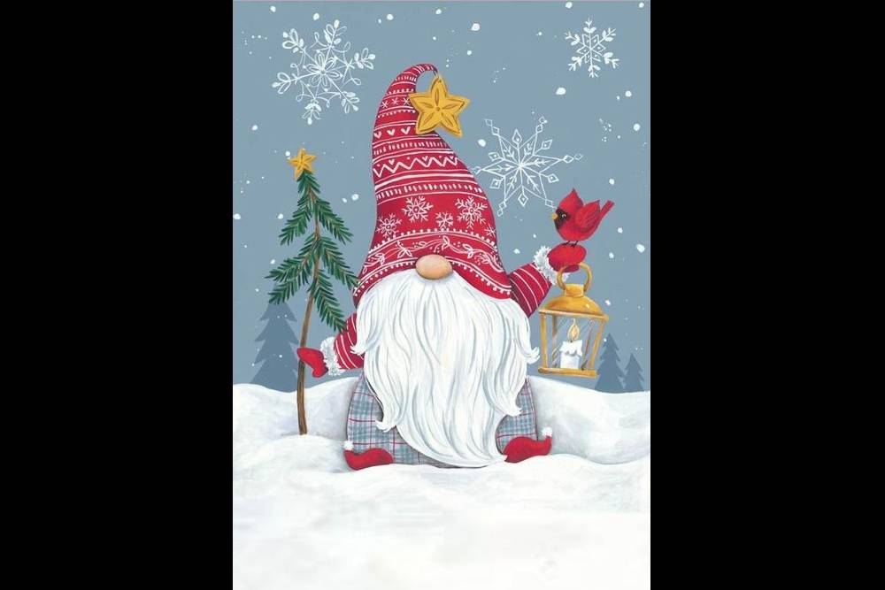 Lichtwichtel mit roter Mütze mit Tannenzeig und Laterne