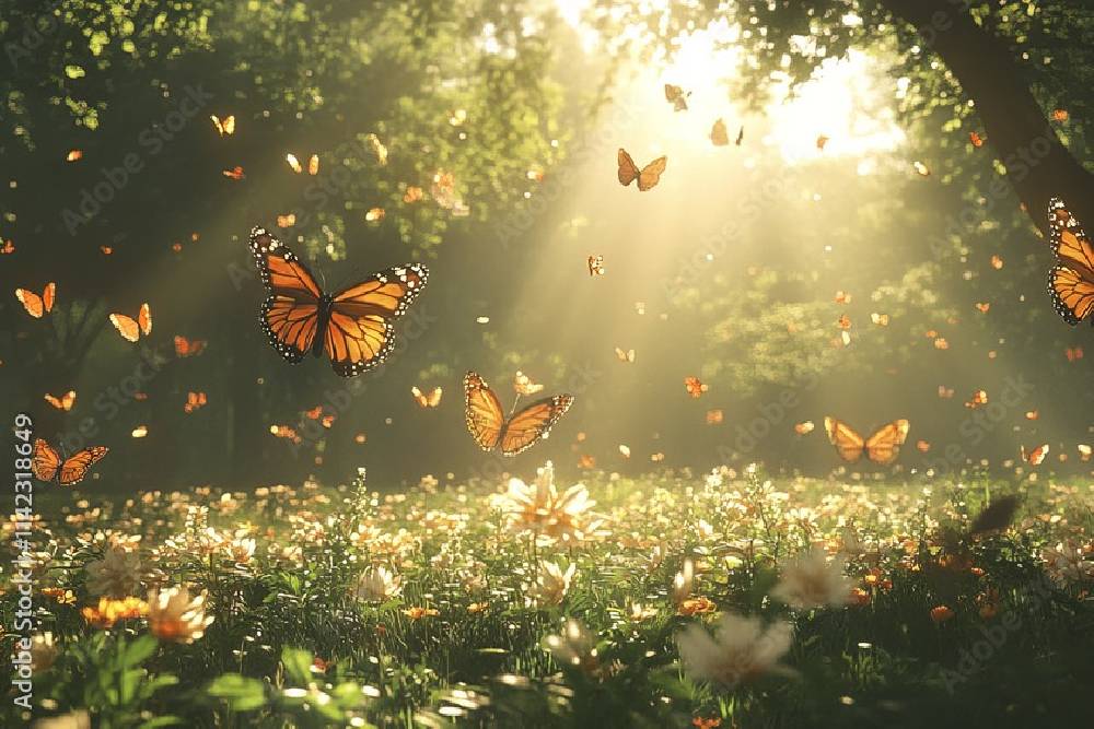 Schmetterlinge fliegen über eine Blumenwiese